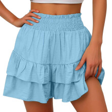 Böljande shorts för kvinnor Casual Boho Volangbyxor med nivåer Hög midja Minikjolar Tennis Linne Shorts