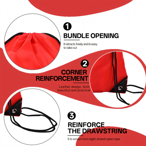 2Pcs Drawstring Backpack Wide Storage Drawstring Bags Ultra-Portable Elastic Adjustable Straps Draw String Back Bag Style8Red 2