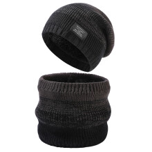 Winter Knit Beanie Hat Neck Warmer Scarf Set 2 Pcs Lined Skull Cap for Men Women
