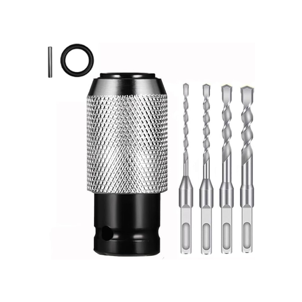 Rotary Hammer Adapter With Impact Drill Bits Set, Compatible With Electric Hammer To Drill Conversion (1 Adapter + 4 Bits) 9083649212271