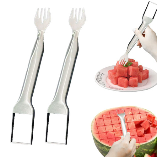 Coupe-pastèque et fourchette 2 en 1 en acier inoxydable 1
