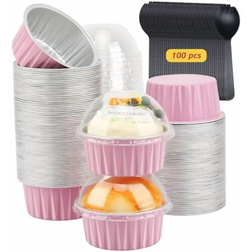 Ταψιά για cupcakes 5oz με καπάκια Dome (100 τεμάχια), ποτήρια ψησίματος από αλουμινόχαρτο,