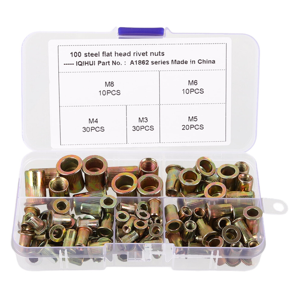100Pcs M5 M8 Zinc Plated Carbon Steel Knurled Nuts Rivnut Flat Head Threaded Rivet Insert Nut A1862 9479868175433