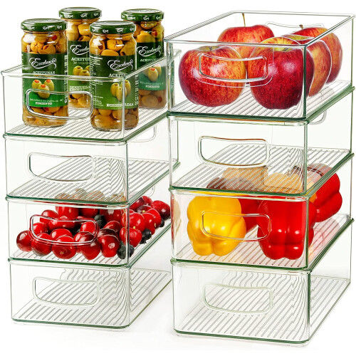 8-Piece Clear Stackable Storage Bins: 4 Large + 4 Medium