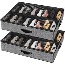 32 Pairs Shoe Organizer Under Bed, Underbed Shoe Storage Boxes Bins, Organizador De Zapatos, Extra Large Zapateras Organizer, Black, Set of 2