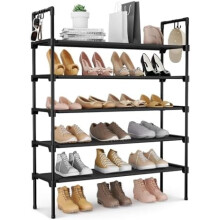 Étagère à chaussures empilable à 5 niveaux avec 5 crochets – Noir