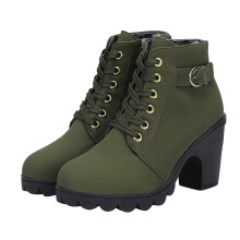 Botas de mujer UTTOASFAY Botas retro de tacón grueso Zapatos de tacón alto Botas de talla grande con cordones