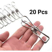 Stainless Steel Clothes Clips, 20 Pcs, 3.56", Rust-Proof, Strong Grip, Extra Large, Hold Clothes & Snack Bags, Won't Fall Apart