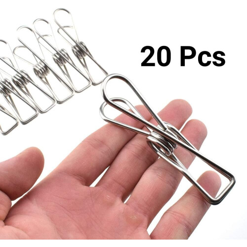 Prendedores de roupa em aço inoxidável, 20 unidades, 6,5 cm (2,56 polegadas)