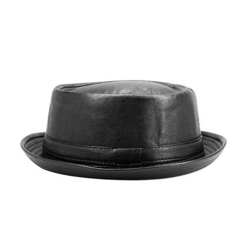 Ανδρικό μαύρο δερμάτινο καπέλο trilby Ανδρικό καπέλο Fedora Ρετρό γυναικείο καπέλο 1