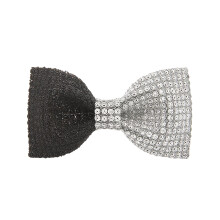 Men Bow Tie Patchwork Color Shining Rhinestones Elastic Rope Neck Tie Suit Decoration Formal Wear Wedding Party Accessory,Black White
