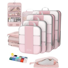 Kompressions-Packwürfel-Reiseset, rosa, 8-teilig