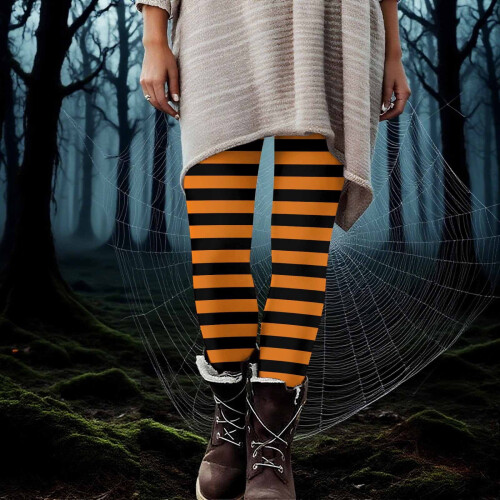 Γυναικείο παντελόνι γιόγκα με ρίγες για το Halloween – Μαλακά κολάν από μετάξι, 1