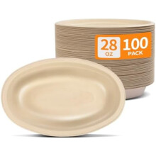 Lot de 100 bols ovales en fibre de canne Ă sucre de 28 oz