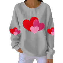 Naisten pitkähihainen valentinesydäncollegepaita ribbineuleella ja pitkähihaisella kauluksella