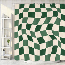 Zasłona prysznicowa Aesthetic70S w szachownicę w kolorze szałwii, wzór retro boho, falisty, 36 x 72 cale – kompatybilna ze standardowymi