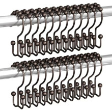 Shower Curtain Hooks Rings, Rust Resistant Metal Double Glide Shower Hooks Rings for Bathroom Shower Rods Curtains, Set of 24 Hooks - Bronze