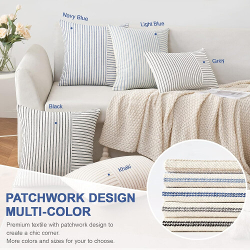 Khaki beige patchwork linnen kussenhoezen (2 stuks) 1