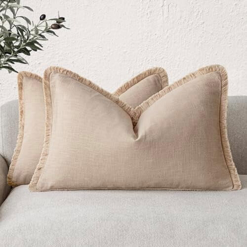 Örngott i ramibomull med fransar, 2-pack, 45x45cm