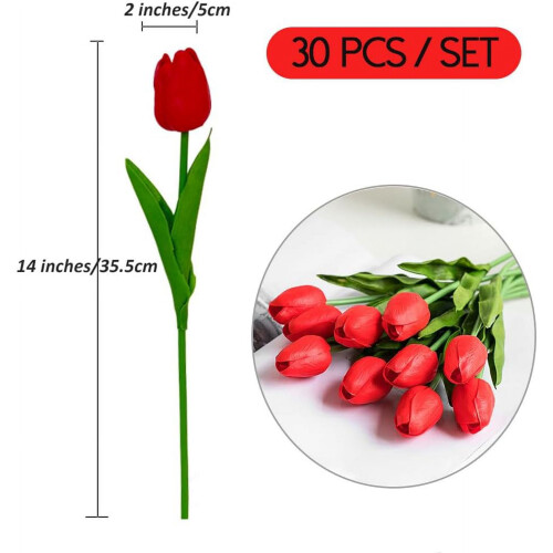 10 tulipas artificiais de PU rosa de 14 polegadas 1