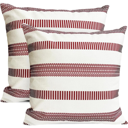 Conjunto de 2 capas de almofada de linho com bolinhas pretas, 45x45 cm (18x18 polegadas).