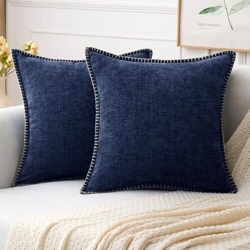 Capas de almofada em chenille azul marinho, 45x45cm (pacote com 2)