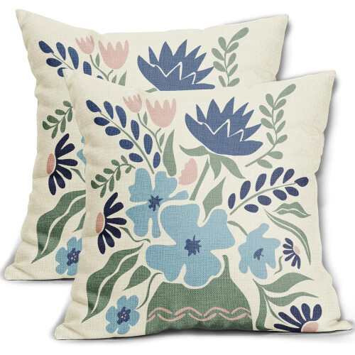 Fodere per cuscini floreali 40x40 cm, set da 2, in cotone e lino