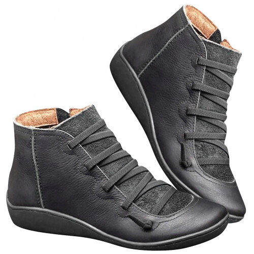 Γυναικείες μπότες UTTOASFAY Casual, φλατ, δερμάτινες μπότες, ρετρό, με κορδόνια, με 1