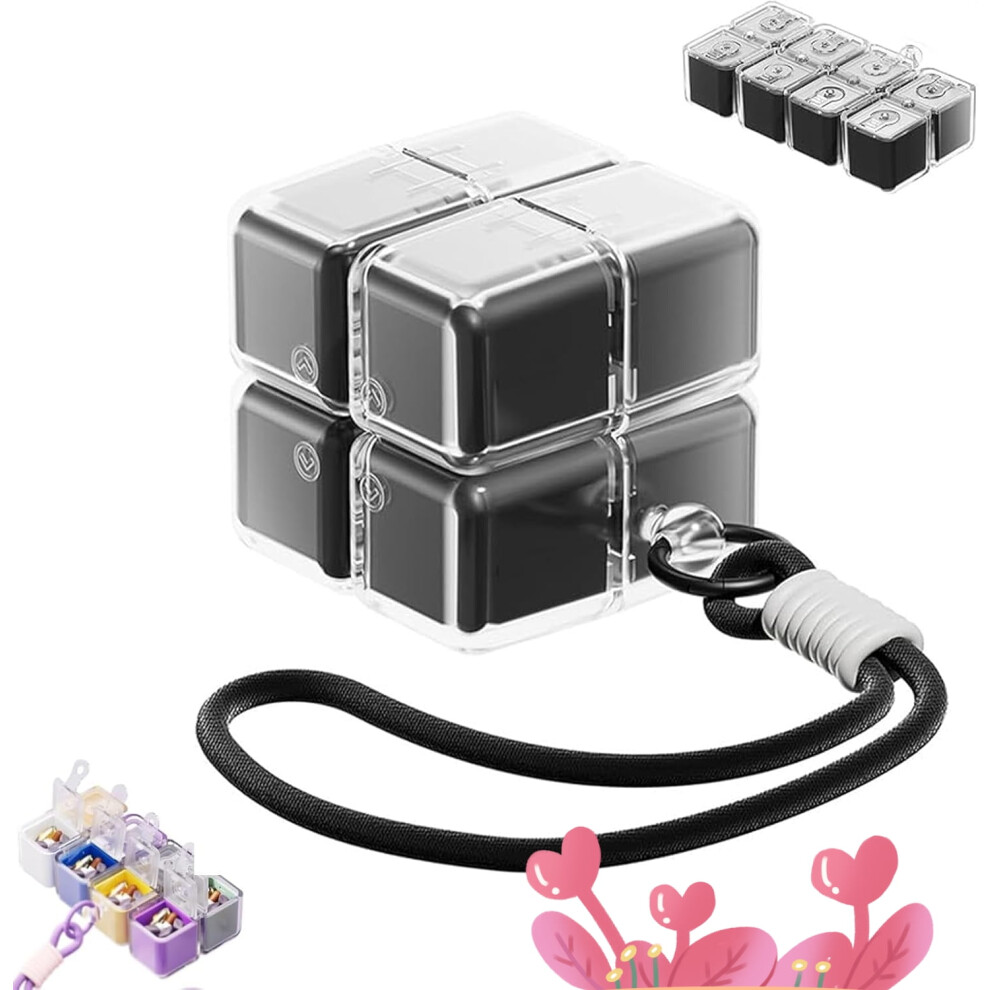 Magic Cube Magnetic Pill Organizer with 8 Compartments, Magic Cube Pill Box, Portable Magnetic Pocket ???? Case, with Strap,