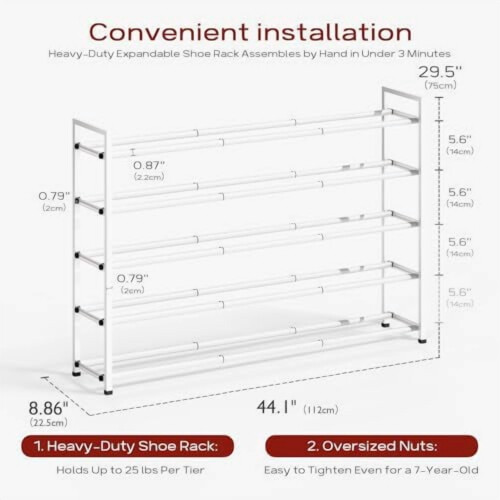Étagère à chaussures extensible à 5 niveaux, réglable de 45 à 110 cm 2