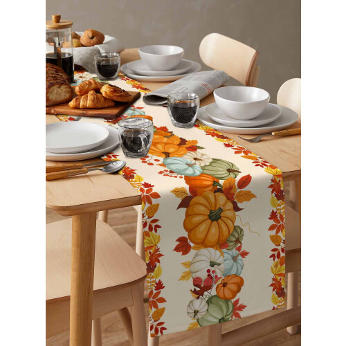Cotton Linen Table Runner 13 x 72 in – Orange Blue 2