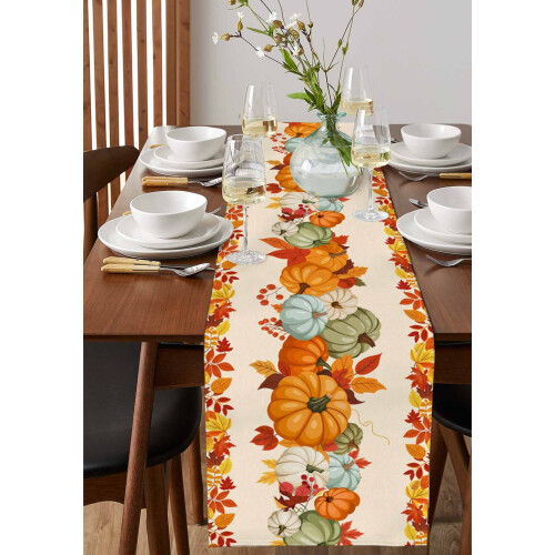 Cotton Linen Table Runner 13 x 72 in – Orange Blue 1