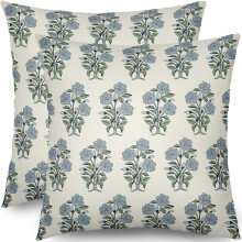 Kissenbezüge aus Leinen mit blau-grünem Blumenmuster, 45 x 45 cm, 2er-Set