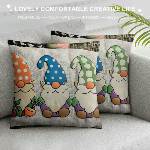 Conjunto de capas de almofada de Páscoa – Design de coelhinho e ovos da primavera para sofá, cama, área externa e carro (Compatível com 2