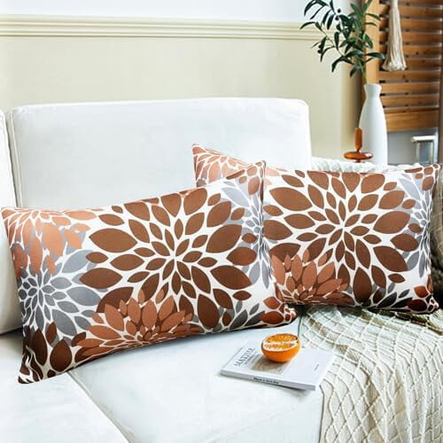 Conjunto de 2 capas de almofada decorativas em linho marrom, 45x45 cm (18x18 polegadas) 1