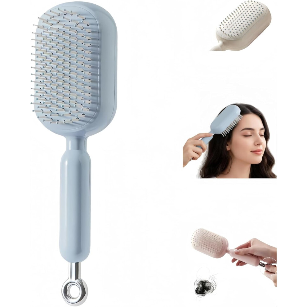 Retractable Cushion Massage Comb,Retractable Cushion Massage Brush,Self Cleaning Retractable Hair Brush For Women Brush(Blue)
