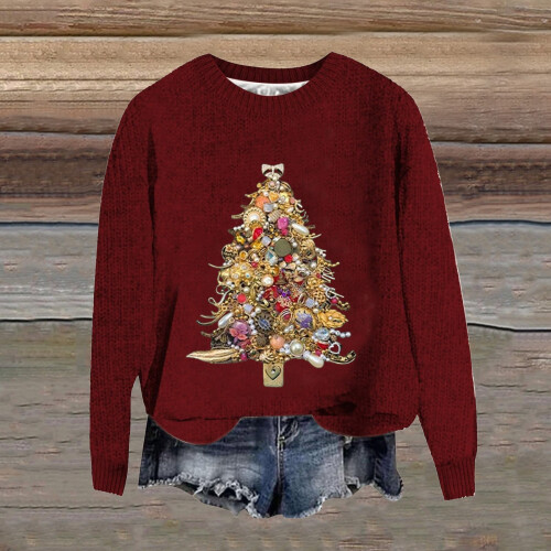 Dame julegenser med rund hals, novelty-pullover 1