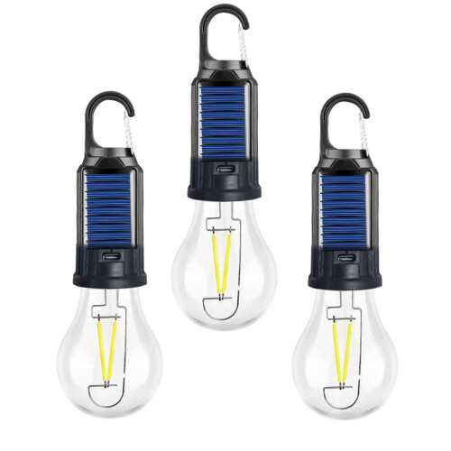 Becuri solare LED cu formă de glob – Rezistente, Agățate, Pachet de 4