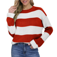 Pull rayé color block pour femme, en maille douce acrylique, coupe ample, manches longues, confortable, tailles S à 2XL