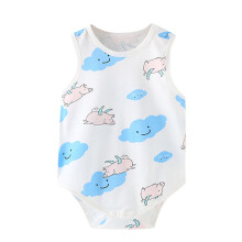 Tenues décontractées pour nouveau-né fille, grenouillères d'été pour nouveau-né, pyjamas bleus sans manches en coton imprimé mignon pour