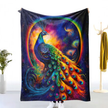 Couverture en flanelle Paon Ciel Étoilé – Épaisse et chaude, idéale pour la sieste en hiver, le bureau, la chambre ou le canapé – Couverture