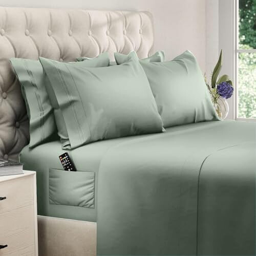 Ensemble de draps King 6 pièces en microfibre à poches profondes avec côtés