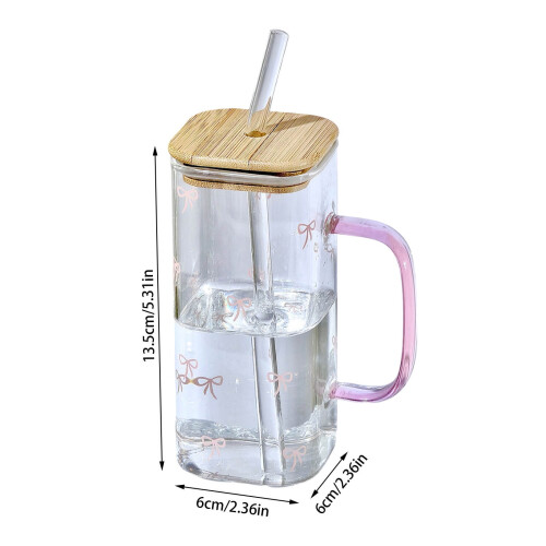 Firkantet glas med låg og sugerør 400 ml 1