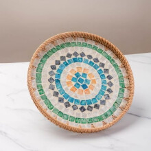 Diamond Wicker Round Rattan Serving Tray 11.8 Inch