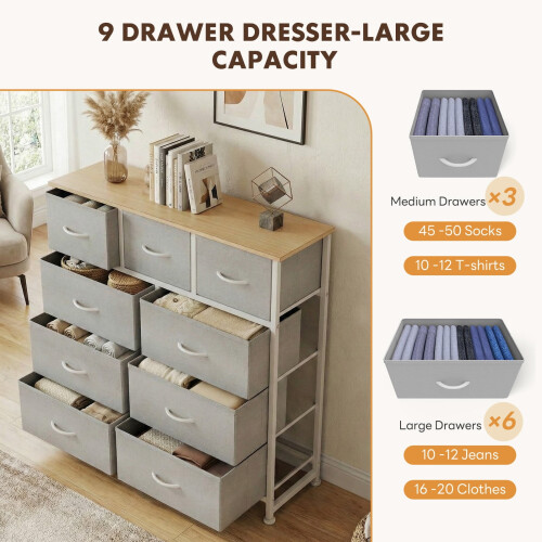Fabric Drawer Cabinet Light Gray 9 Drawers 2