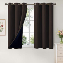 100% Blackout Curtains, 42x40", Double Layer Thermal Insulated, Brown, 2 Panels — Compatible with Standard Windows