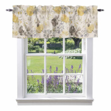 Floral valance yellow-grey 54x18 in rod pocket