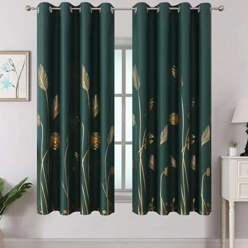 Blackout Curtains 52x84 in, Polyester, Gold Palm Leaf