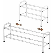 2-laags uitschuifbaar schoenenrek, verstelbare schoenenplank, opbergrek, robuust metalen vrijstaand schoenenrek voor hal, kast of deuropening (wit)