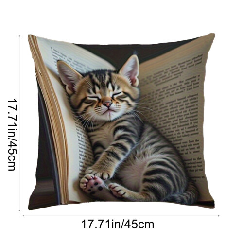 Housse de coussin décorative motif chat en coton 45 x 45 cm 2